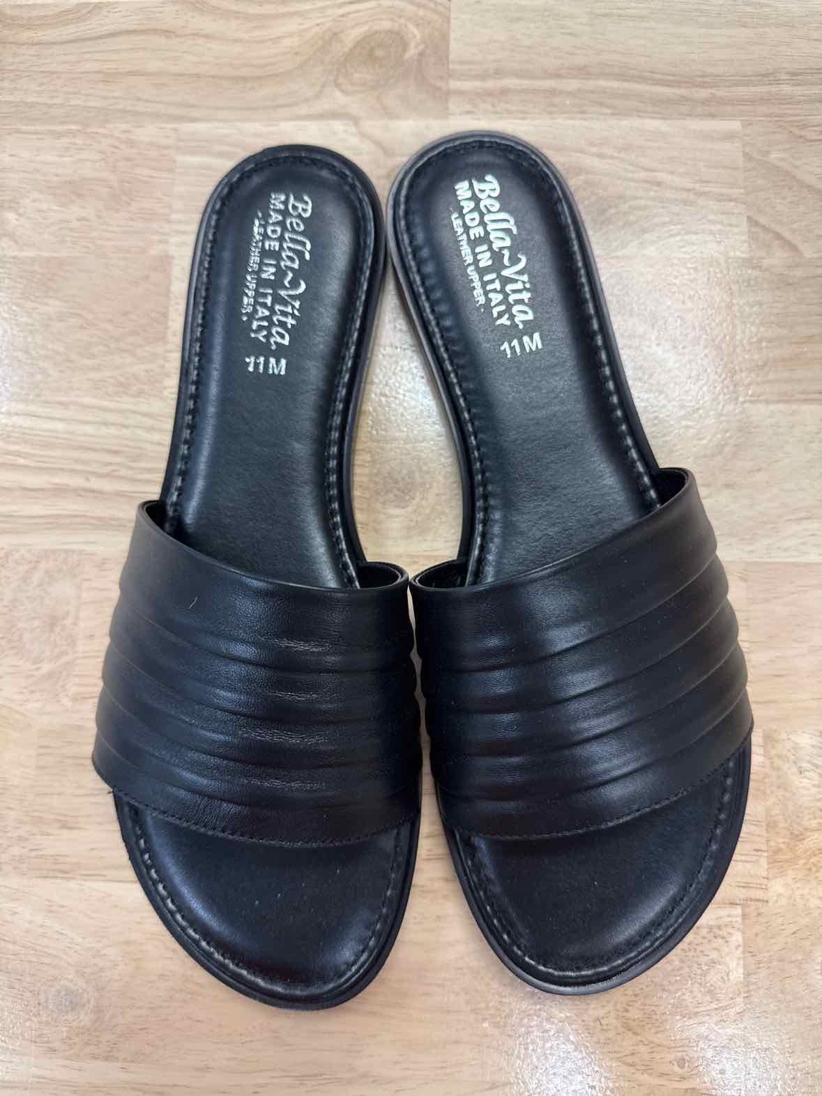 Bella Vita Size 11 Black Rya-Italy Flat Slide Sandals - Italian Leather