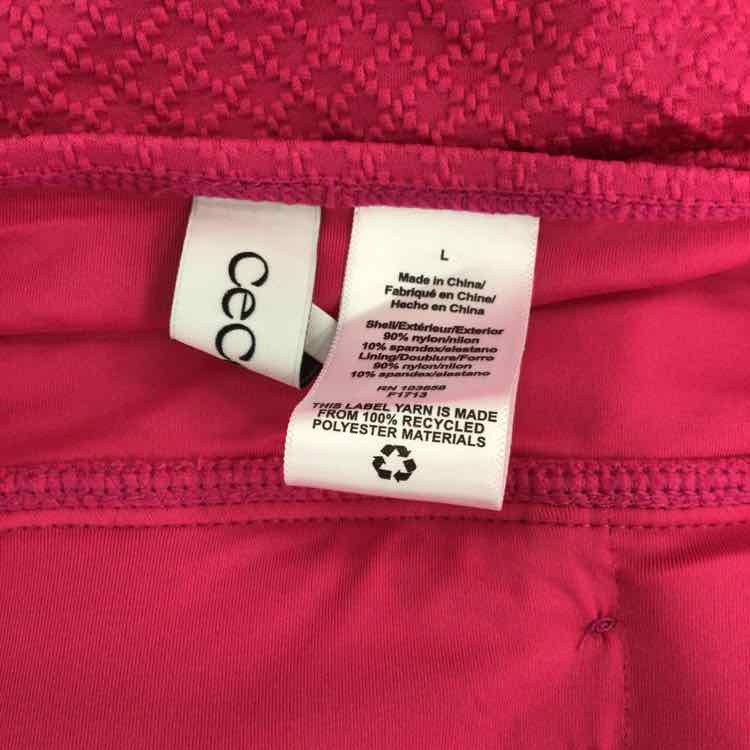 CeCe Size L La Vie a La Mer Textured Button-Front Tankini Top - Fuchsia