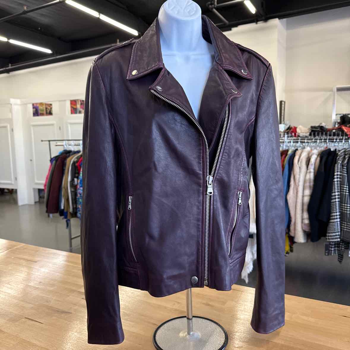 Amaryllis Size L Deep Purple Leather Moto Style Jacket