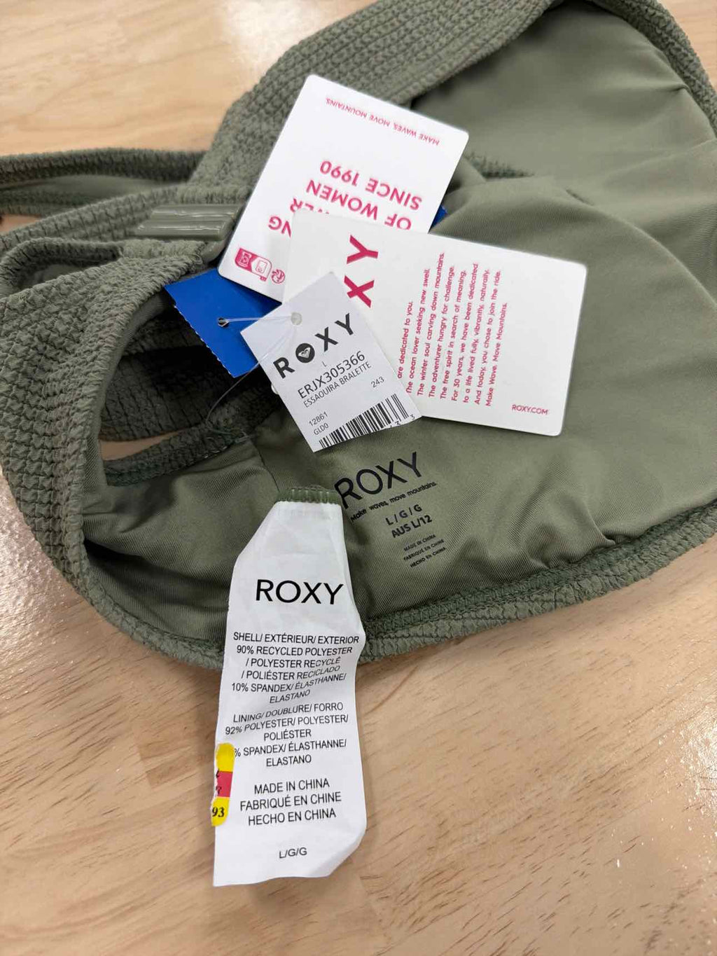 Roxy Size L Essaouira Bralette Bikini Top