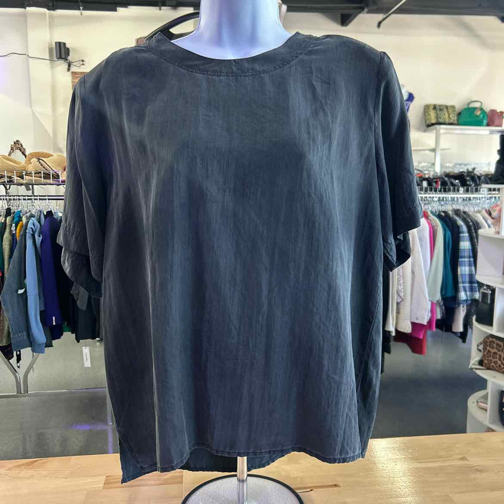 Silk Time Size L Black Silk Preloved Blouse SS