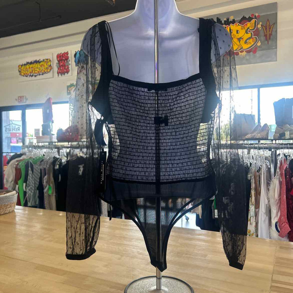 Haute Monde Size L Black Mesh New Bodysuit