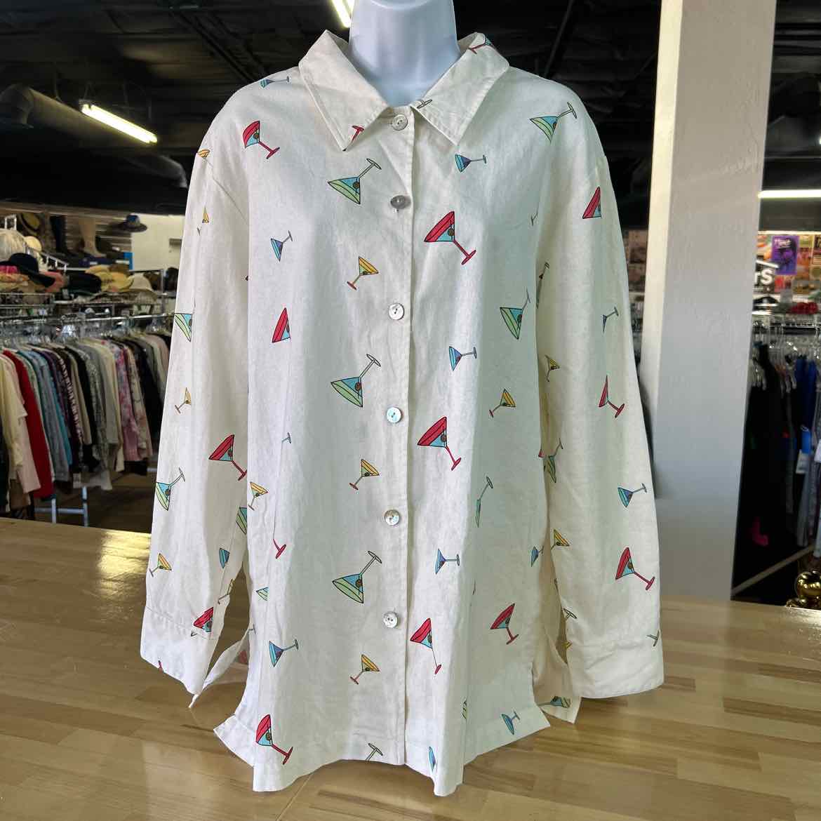 Sunberry Size L White Preloved Button Down LS