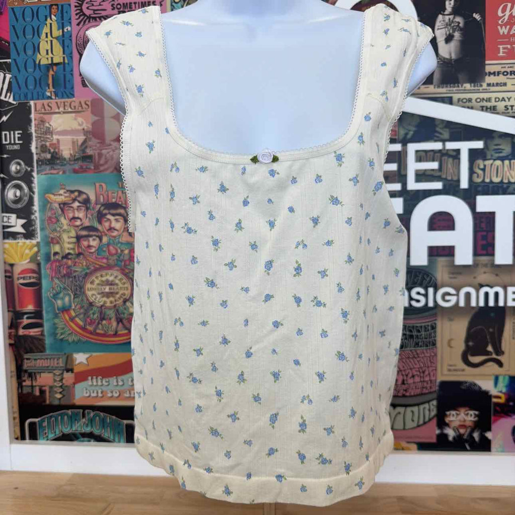 hippie rose Size XL Pointelle Ditsy Print Seamless Tank - White Ditsy
