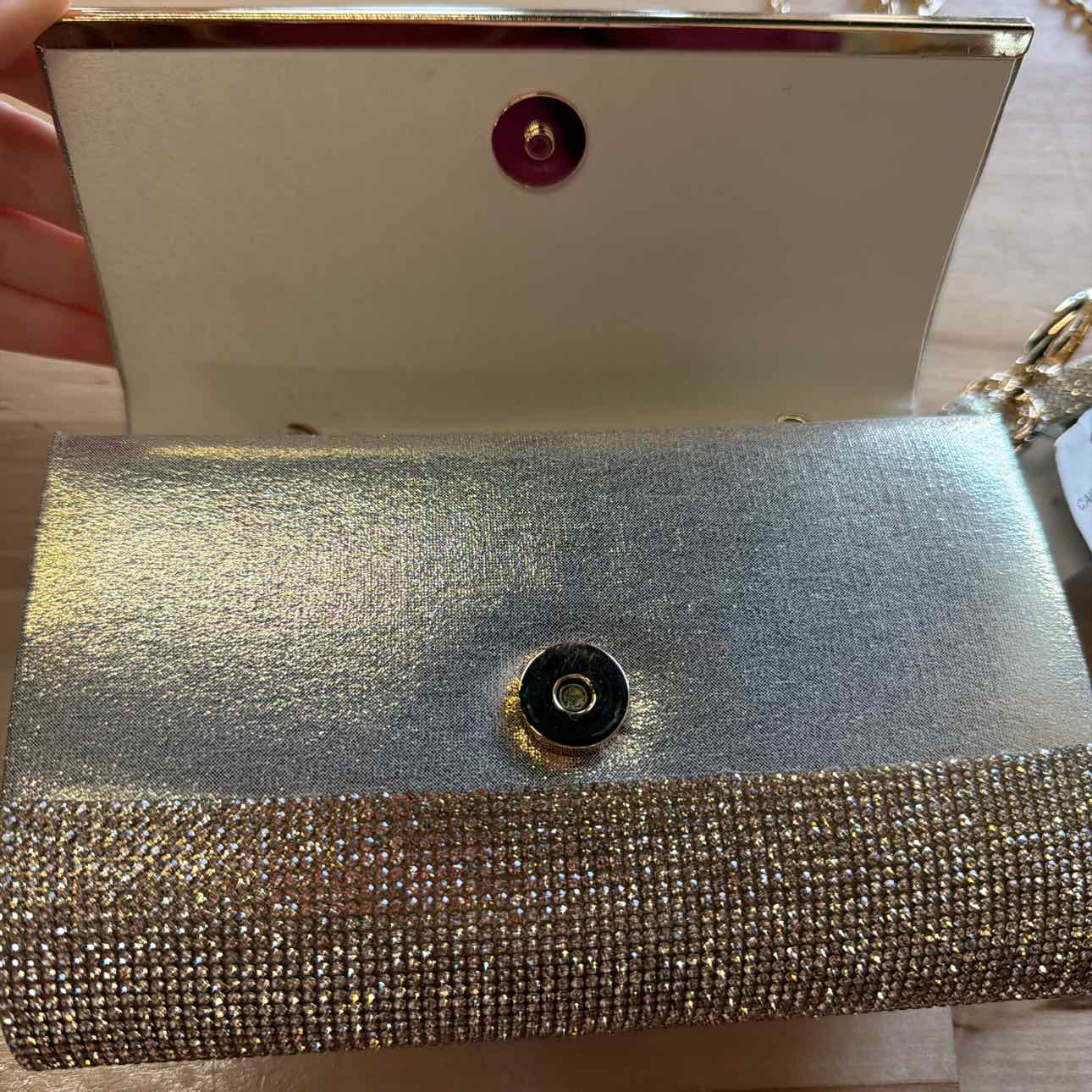 I.N.C. International Concepts Caitlin Satin and Crystal Clut Classic Gold NO SIZ