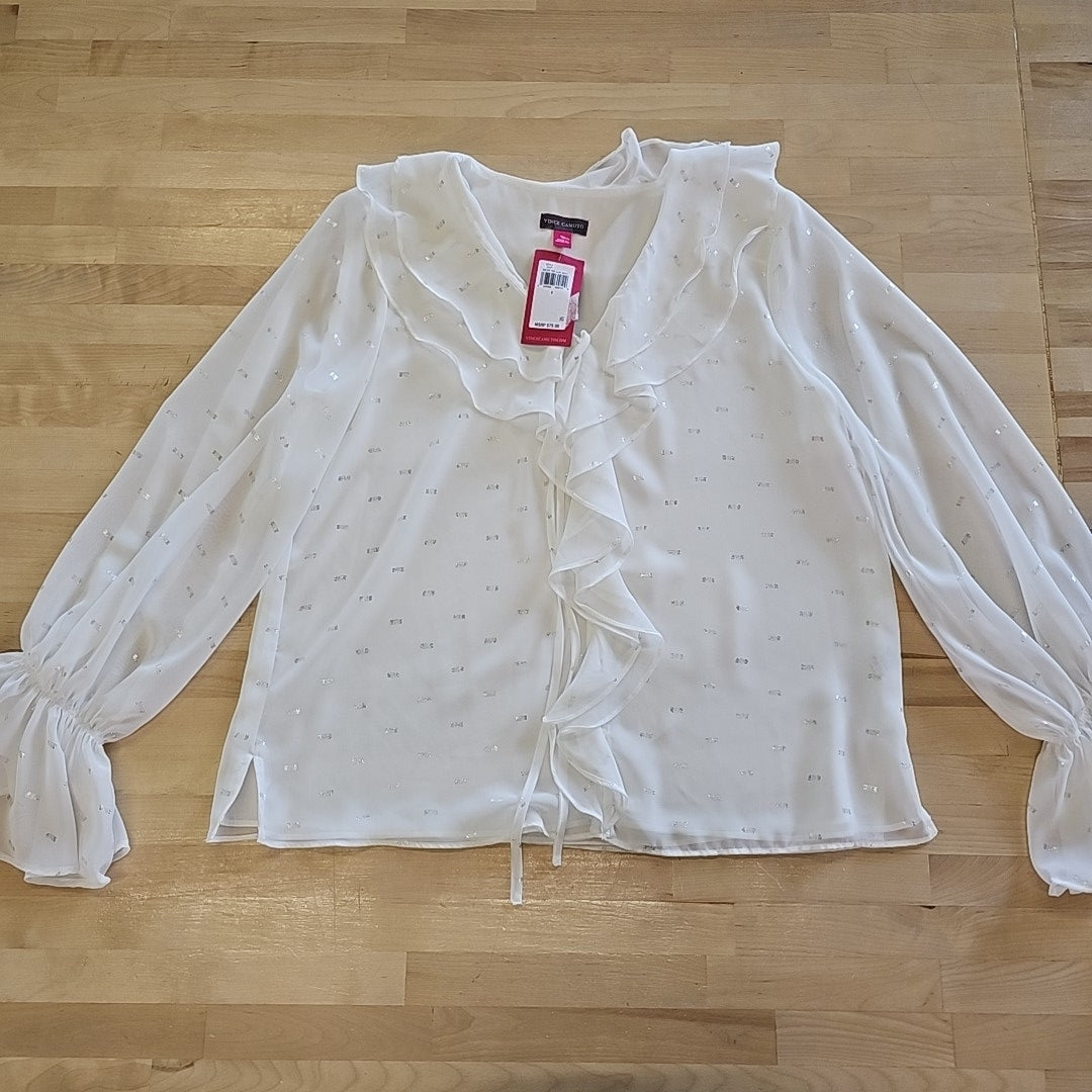 Vince Camuto Double Ruffle Front V Neck