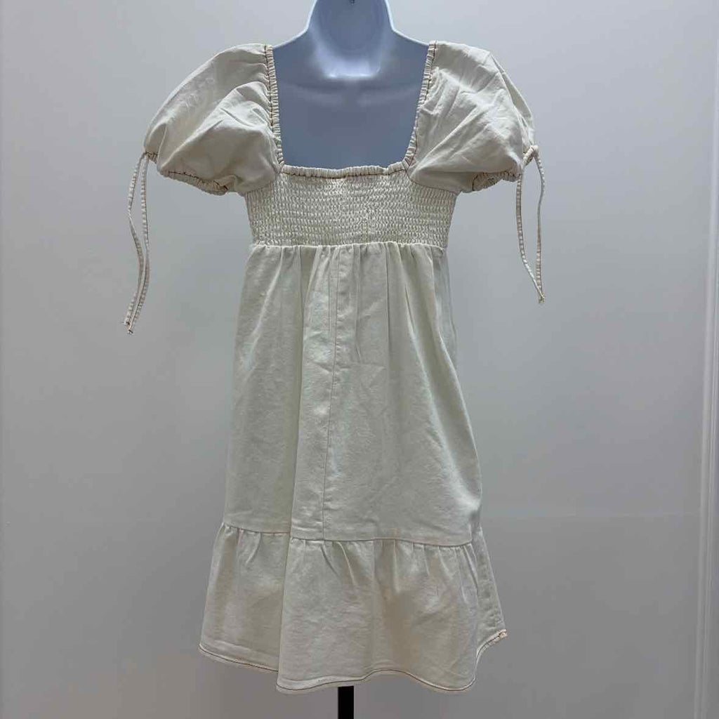 Planet Heart Size M  Juniors' Denim Puff-Sleeve Mini Dress - Off White Wash