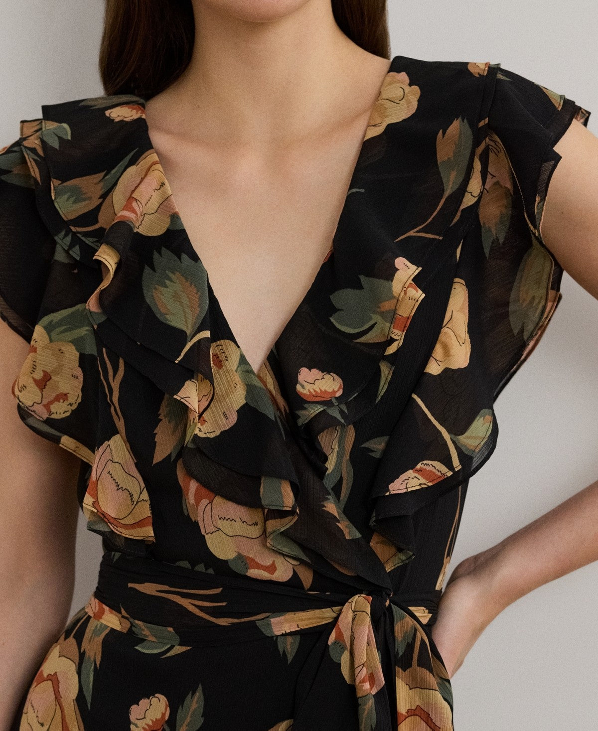 Lauren Ralph Lauren Women's Floral Ruffle-Trim Georgette Gown - Black Multi