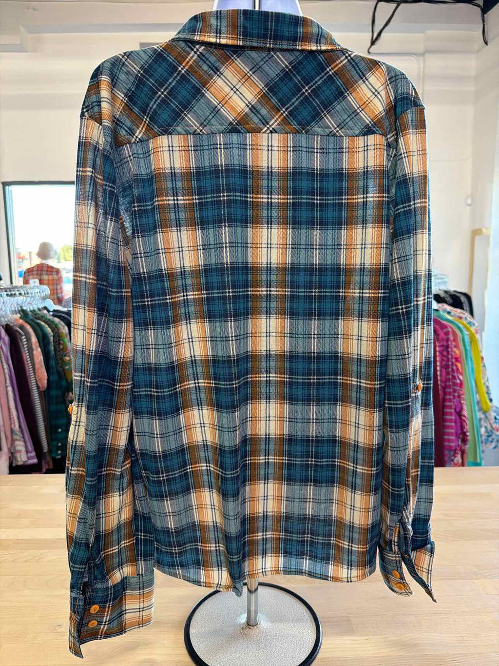 Eden & Olivia Size XL Blue & Orange Button Down Shirt