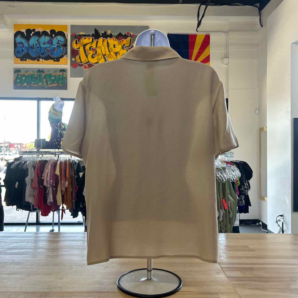 Anna & Frank Size L Beige Silk Preloved Button Down SS