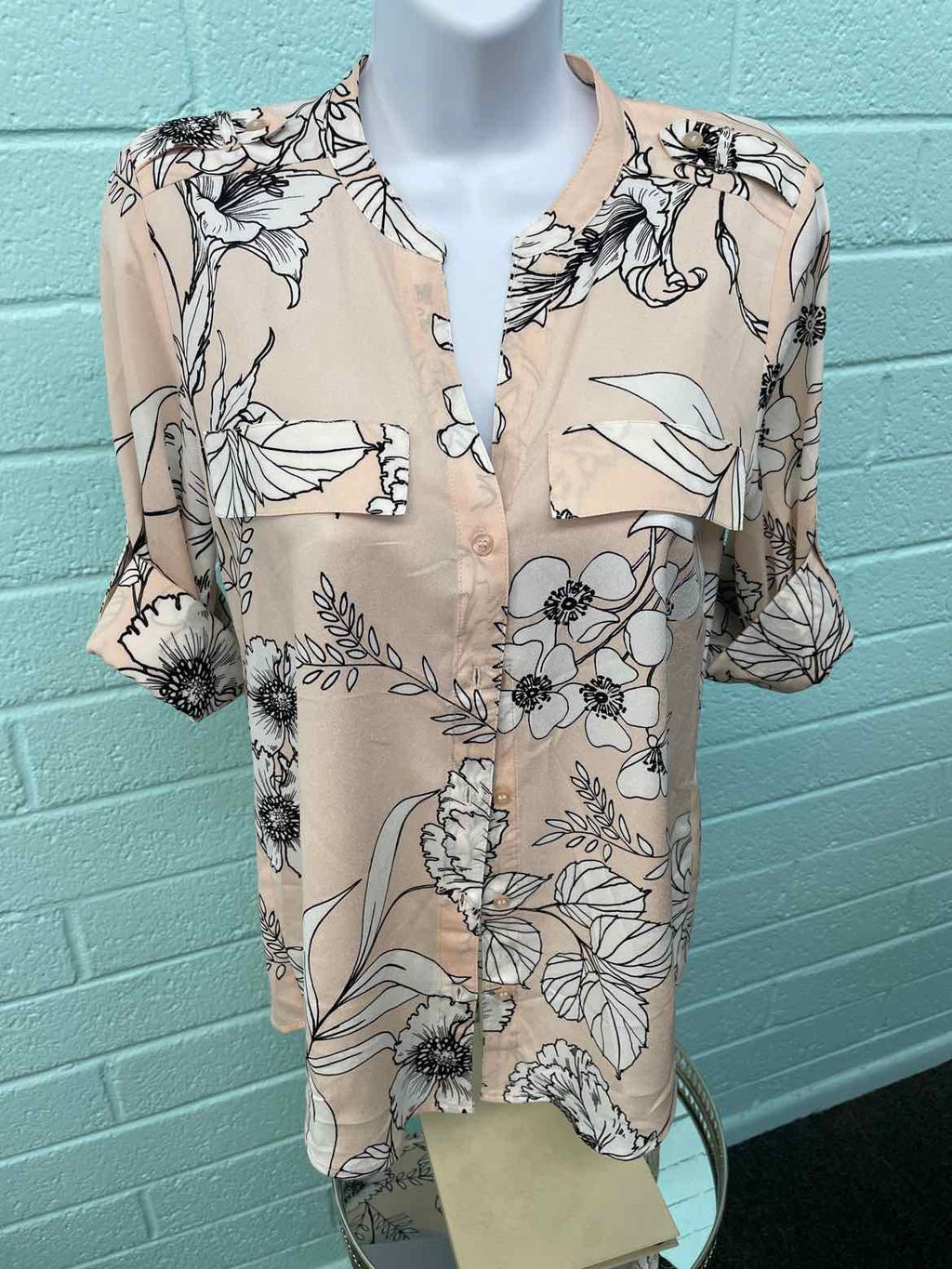 Calvin Klein Size XS Beige & Pink Blouse