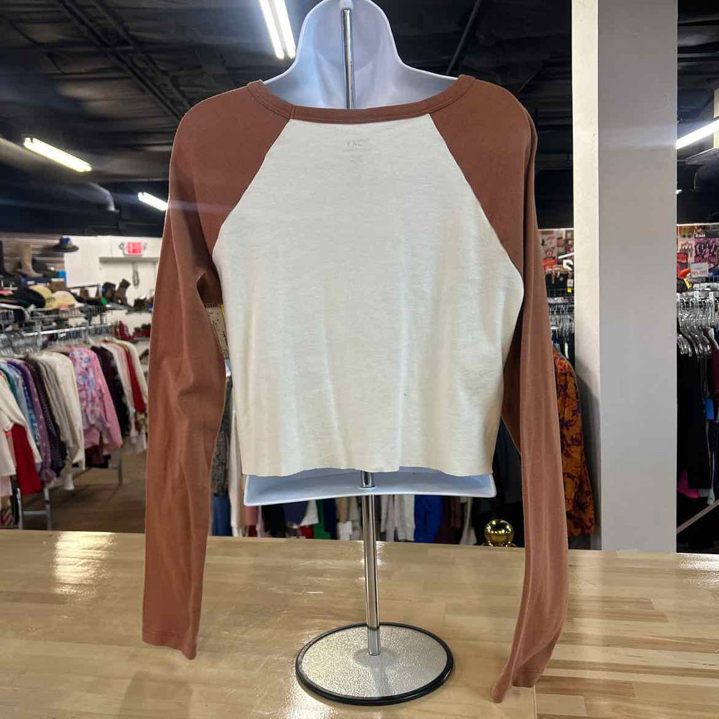 Roxy Size M White Brown Preloved T-Shirt LS