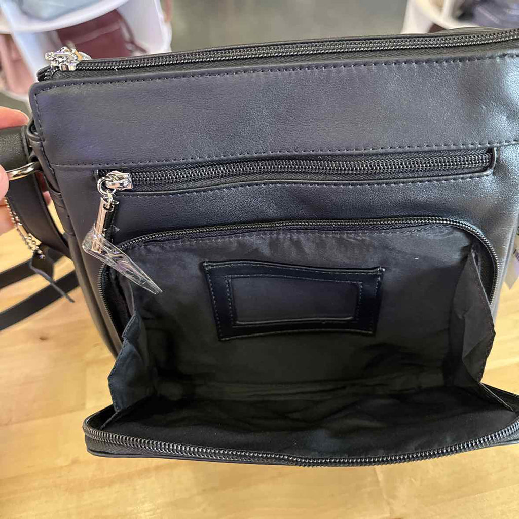 Giani Bernini Nappa Leather Front Zip Crossbody - Black/Silver NWT
