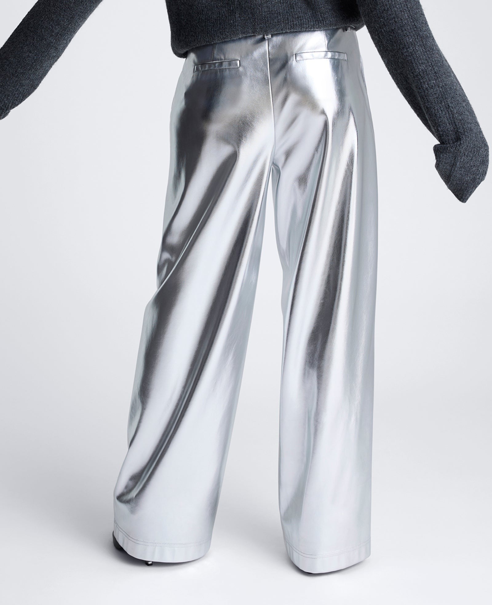 Kenneth Cole | Vegan Metallic Fly Front Mid Rise Wide Leg Pant