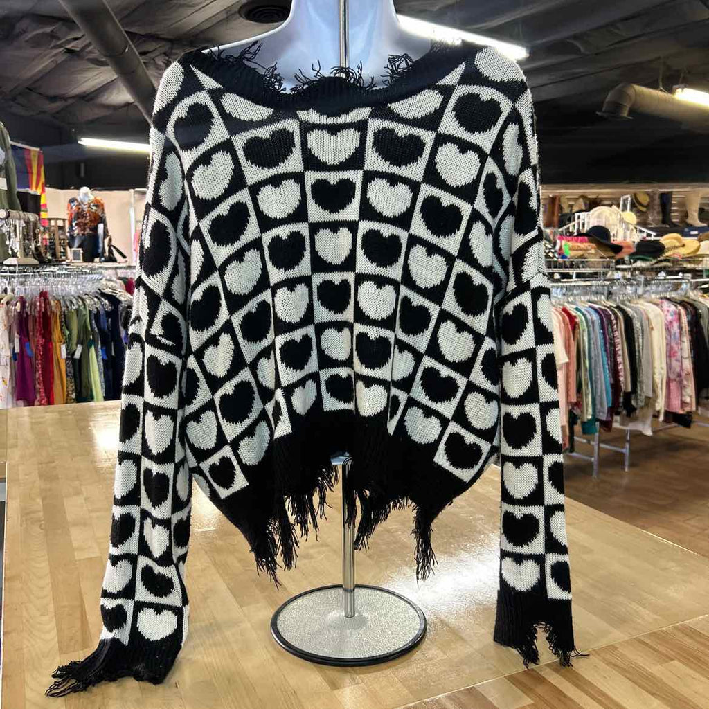 Just Polly Size L Black White Preloved Sweater