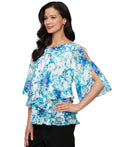 Alex Evenings Women's Printed Tulip-Hem Chiffon Burnout Blouse - Ivory Multi