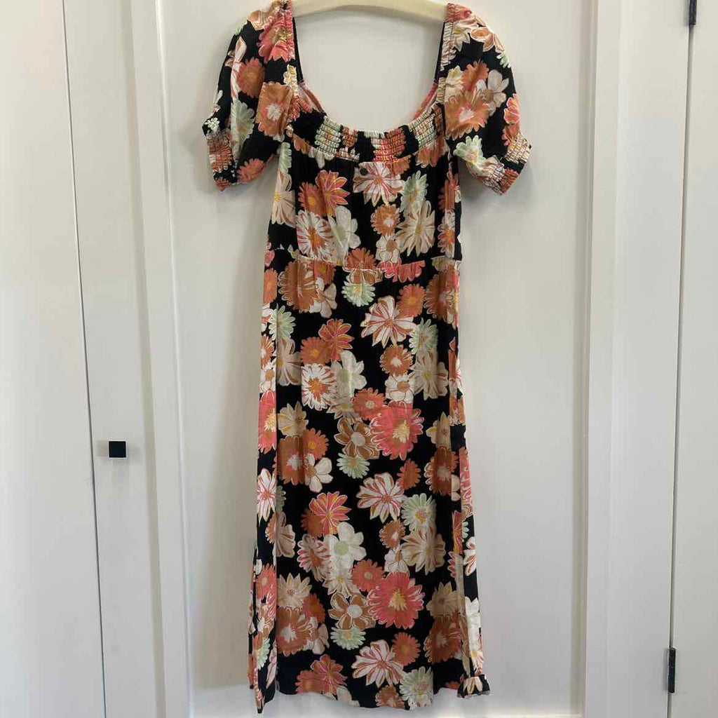 Roxy Size M Summertime Feeling Puff-Sleeve Dress - Anthracite Boogie Chillen