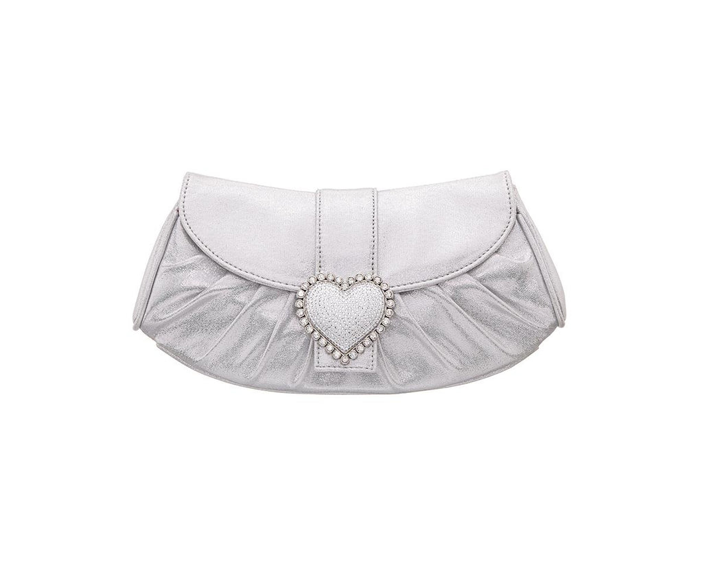 Nina Crystal Heart Adorned Clutch Handbag - True Silver