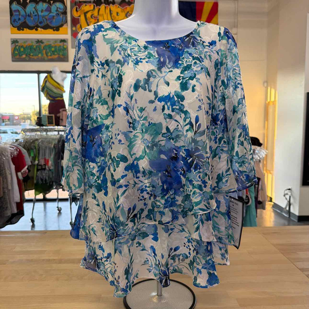 Alex Evenings Women's Printed Tulip-Hem Chiffon Burnout Blouse - Ivory Multi