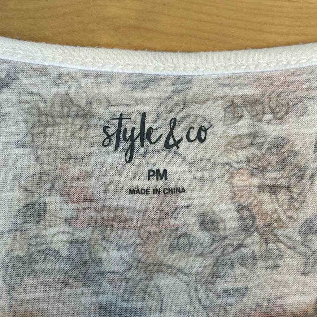 Style & Co. Size PM White Green Preloved Blouse SS