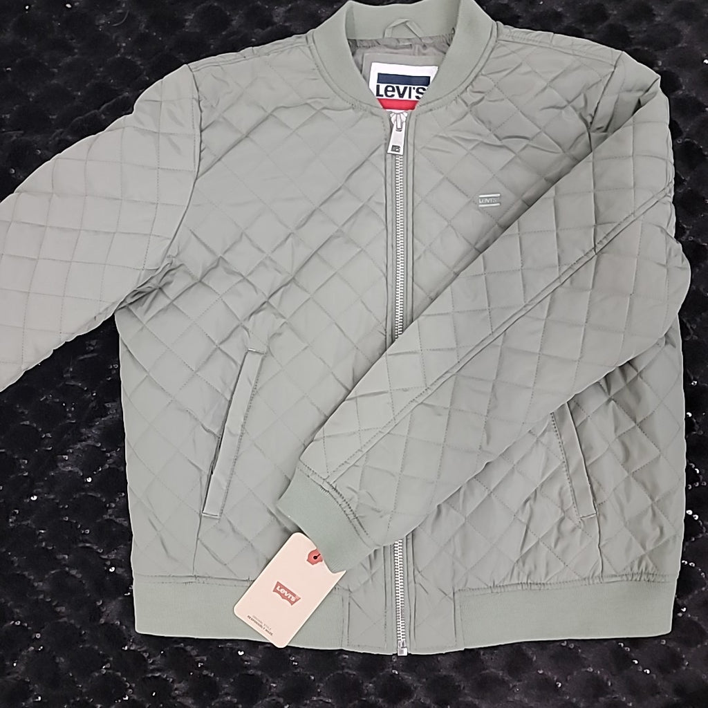Levi's Size L Diamond Quilted Casual Bomber Jacket - Sea Green NWT