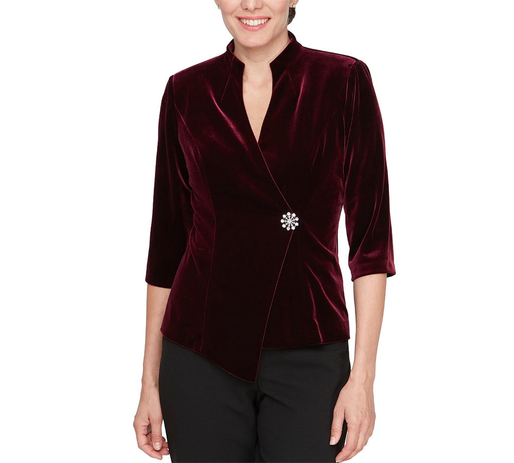 Alex Evenings Women S Asymmetric Pointed Hem Blouse with Embellished Closure For