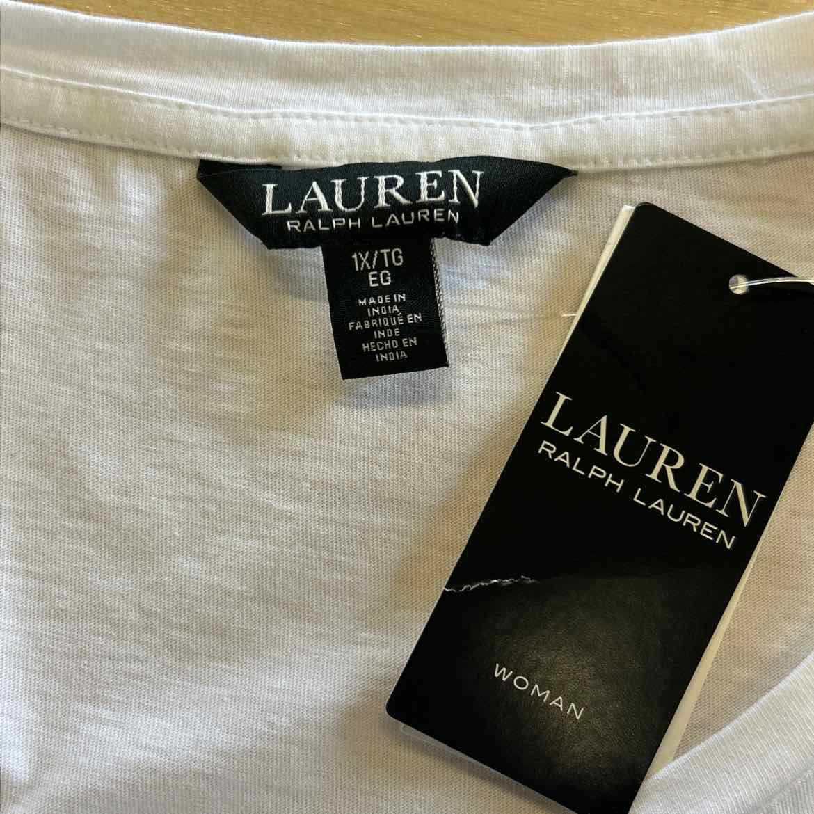 Ralph Lauren Size 1X White/Blue T-shirt
