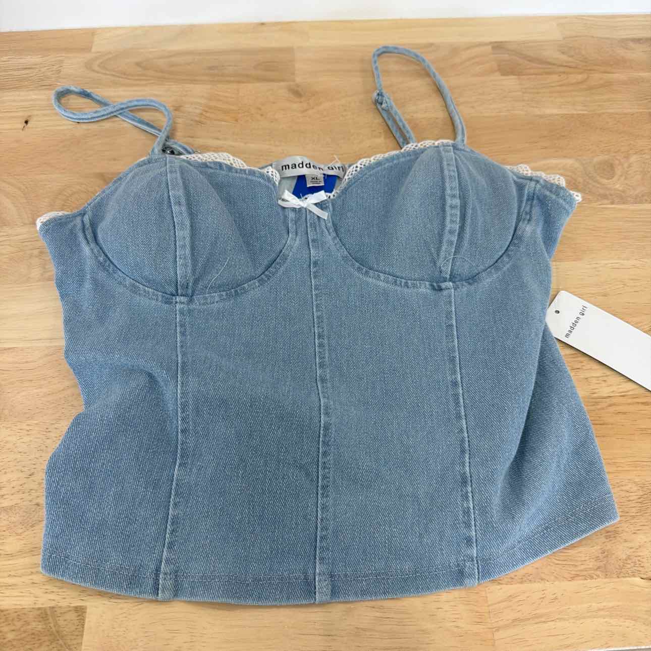 Madden Girl Size XL Denim Corset Top - Light Wash Denim