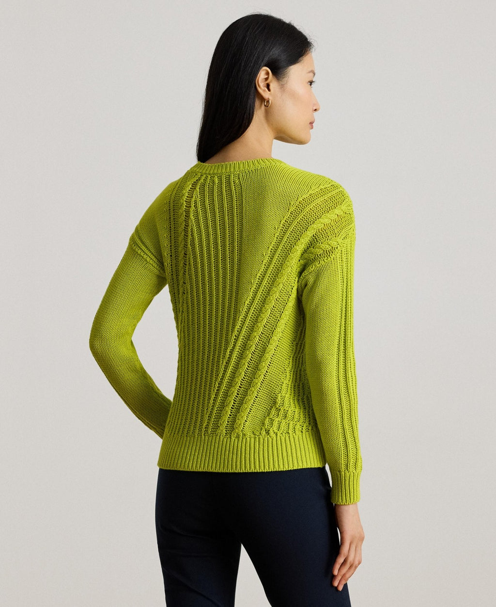 Lauren Ralph Lauren Women's Pointelle-Knit Cotton Crewneck Sweater - Lime Chartr
