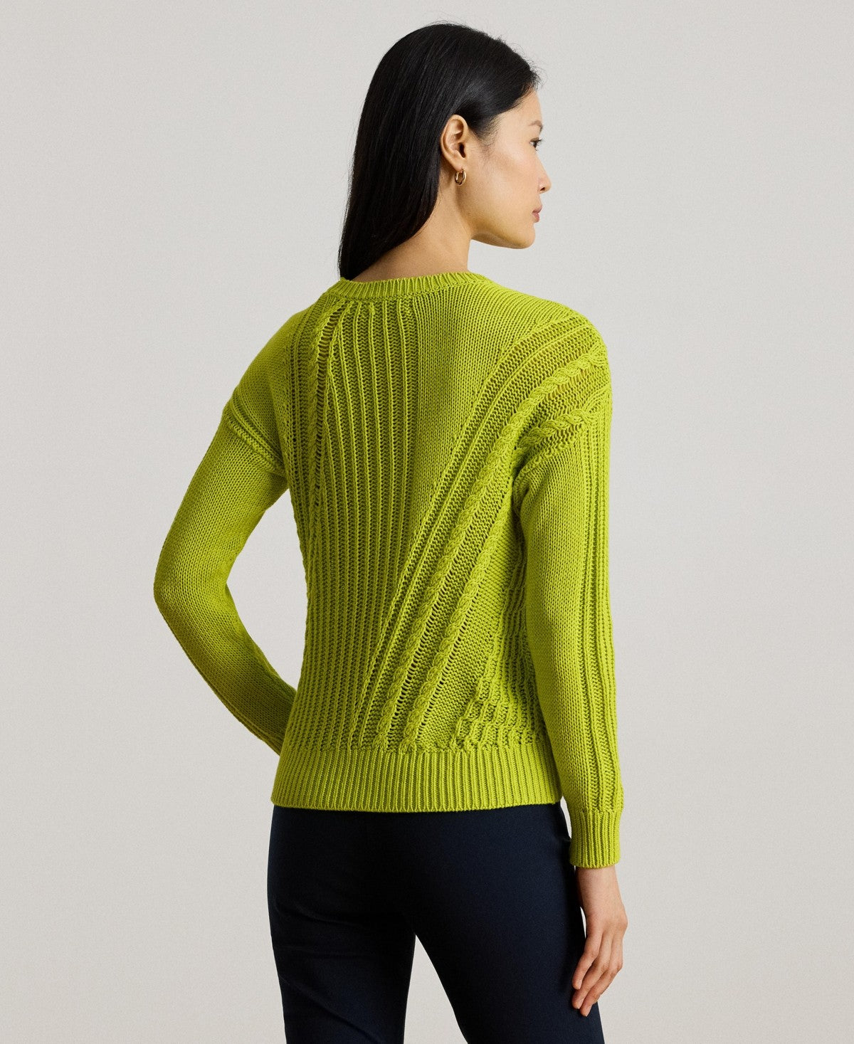 Lauren Ralph Lauren Women's Pointelle-Knit Cotton Crewneck Sweater - Lime Chartr