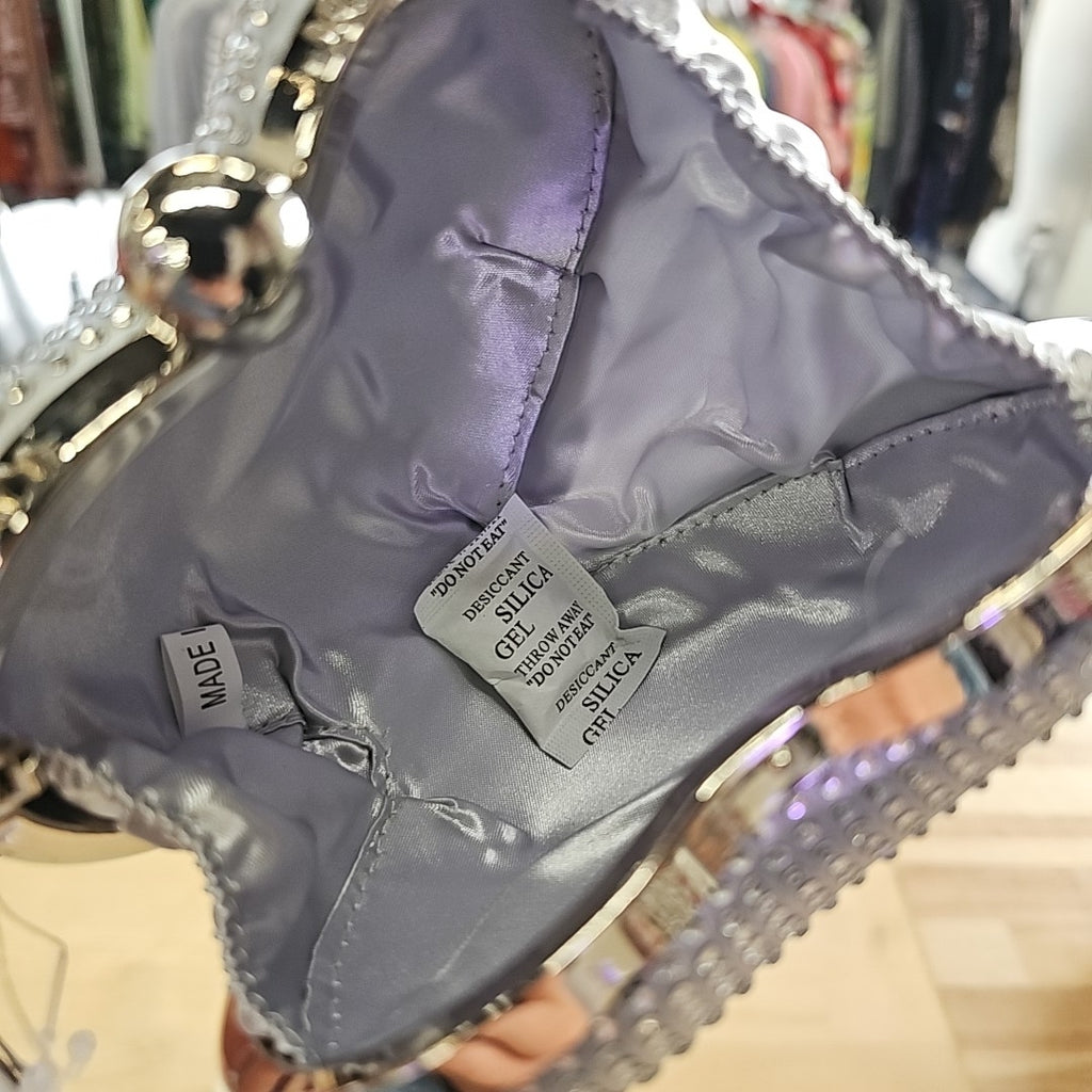 Nina Amorie Crystal Embellished Heart Minaudiere Clutch - Silver