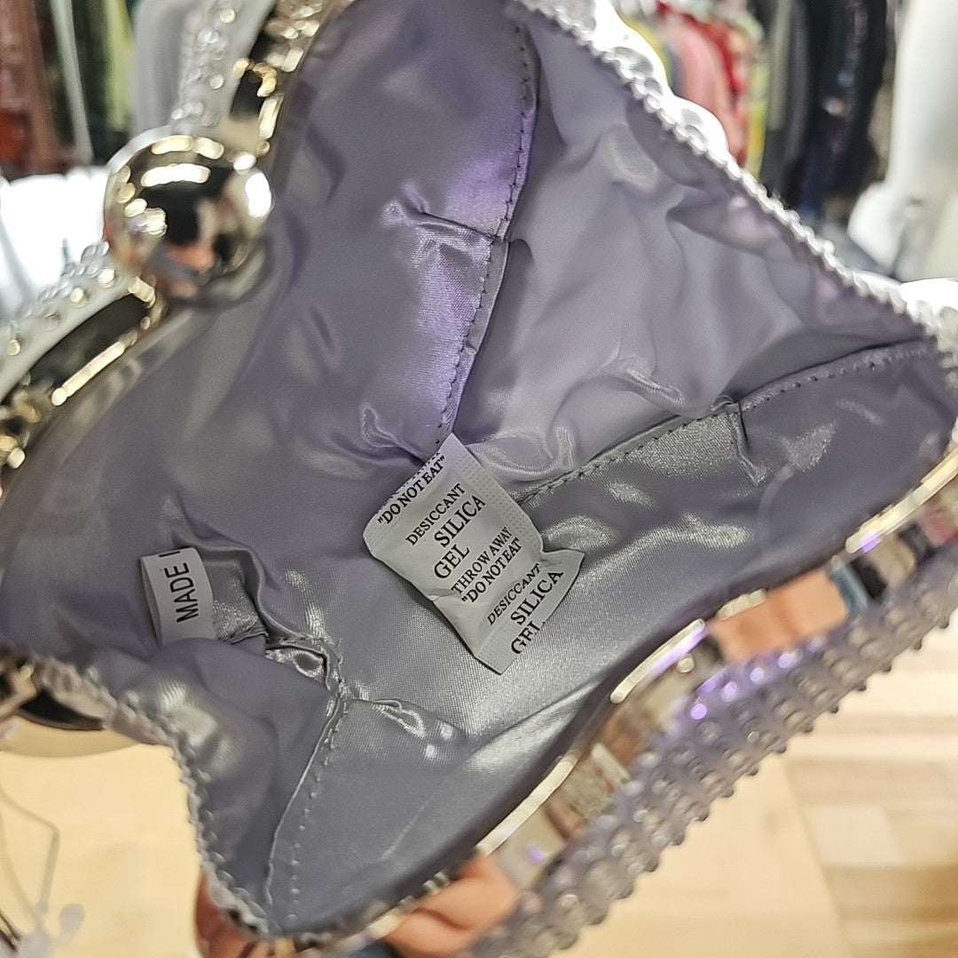 Nina Amorie Crystal Embellished Heart Minaudiere Clutch - Silver