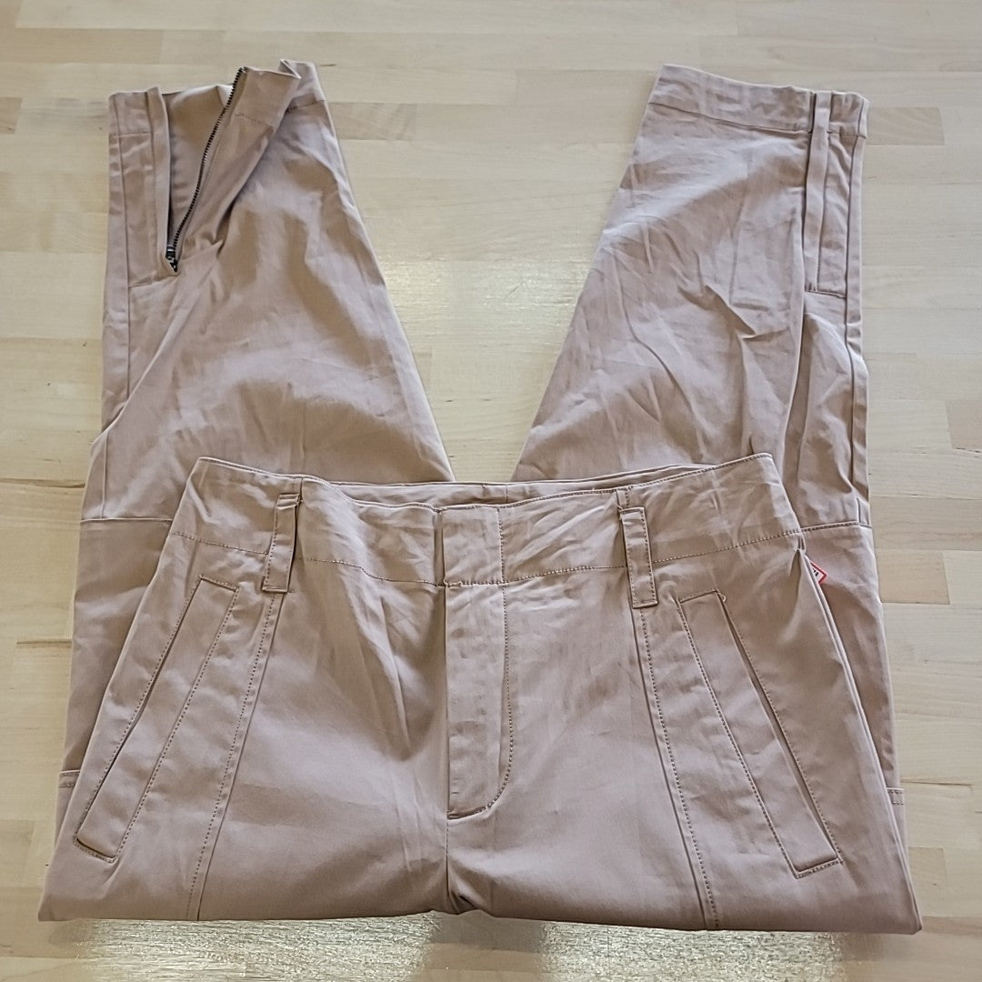 Calvin Klein Size 10 High-Rise Stretch Twill Cargo Ankle Pants - Teak NWT