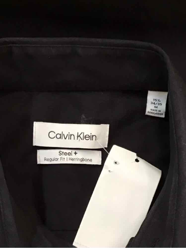 CALVIN KLEIN Mens Black Collared Classic Fit Button Down Shirt