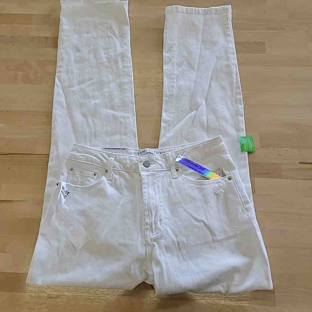 tinceltown Size 3 White  Relaxed Ripped High-Rise Straight-Leg Jeans  NWT
