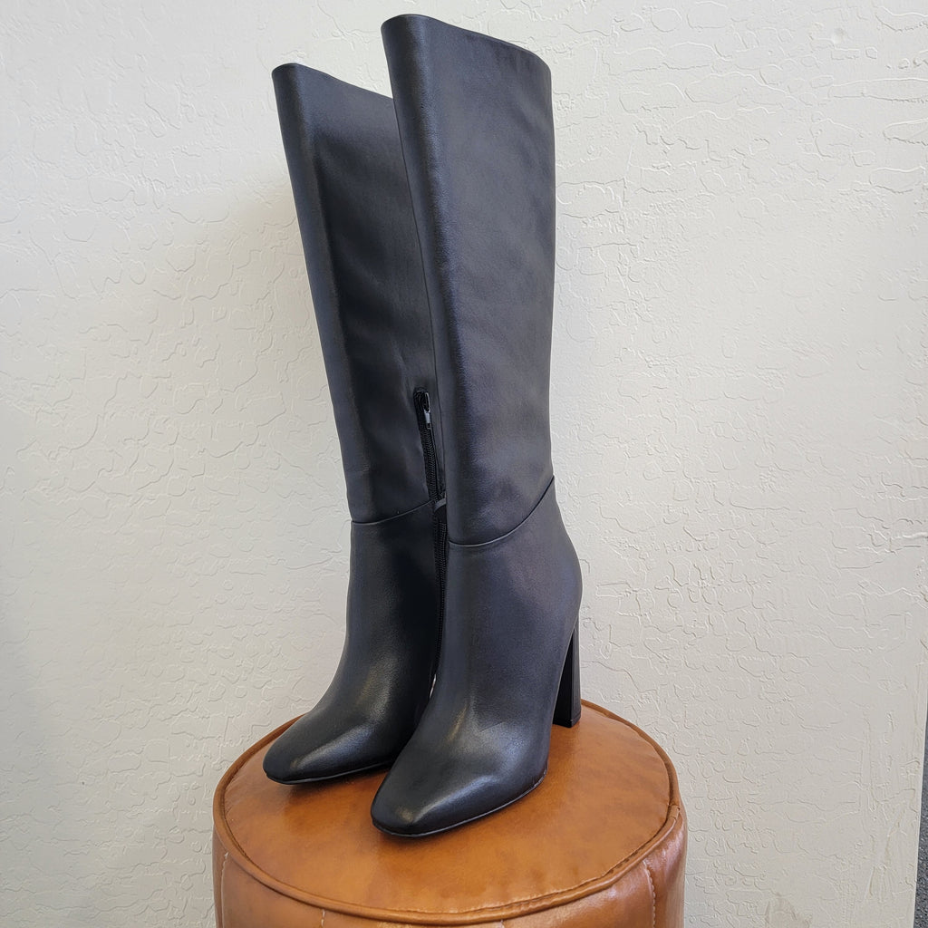 Steve Madden Ally Knee High Block-Heel Dress Boots - Black Leather SZ 9.5