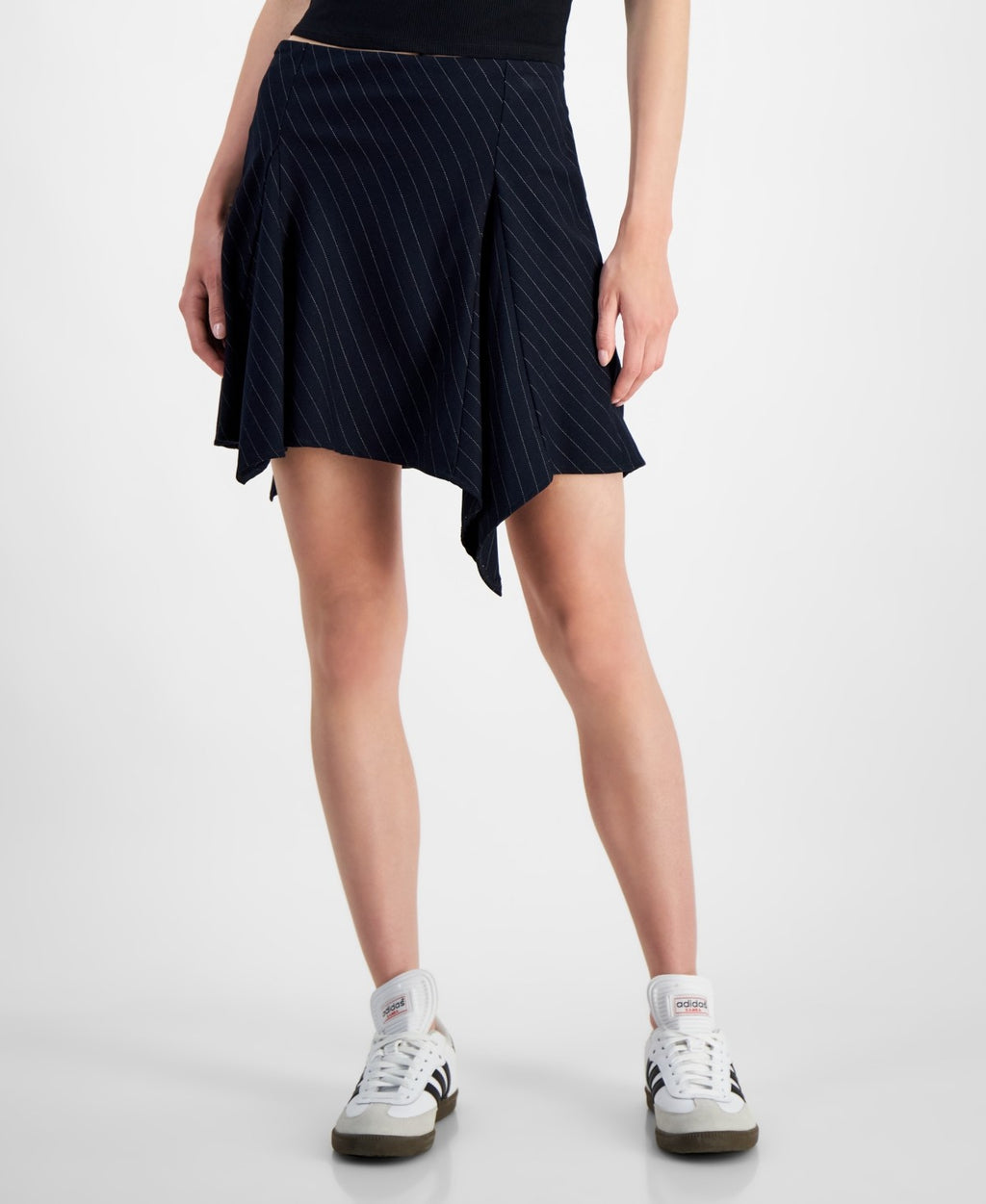 ultra flirt Size XL Asymmetric-Pleat Side-Zip Skirt - Black Pinstripe