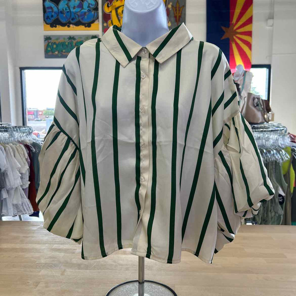 Milk&Honey Size XL Tan & green Preloved Button Down LS