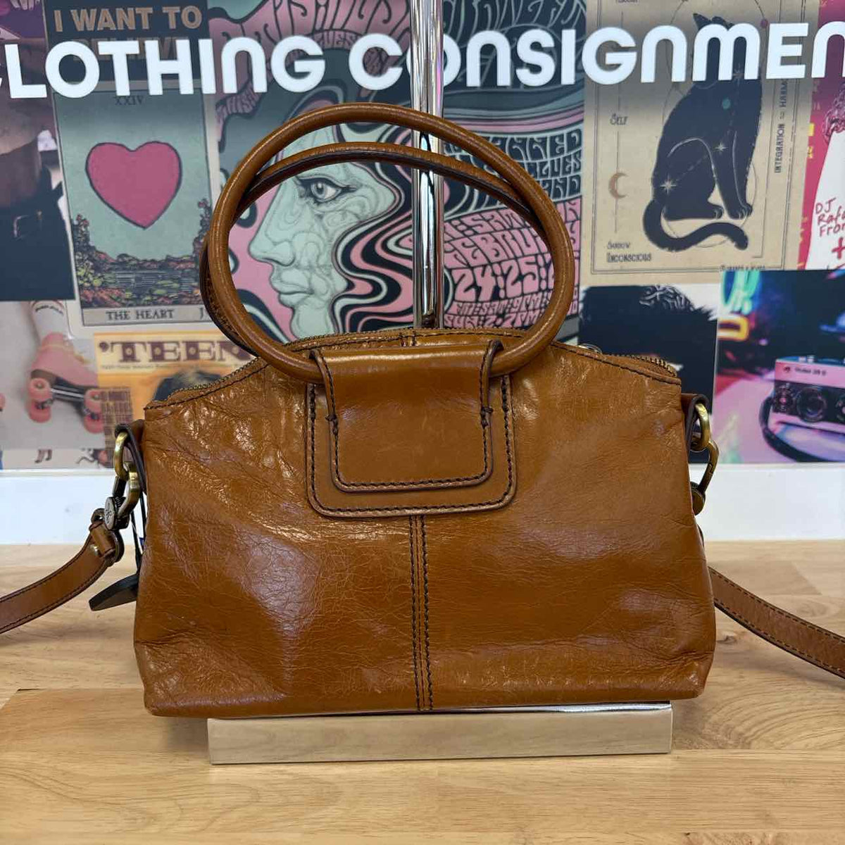 Hobo Brown Polished Leather Preloved Handbag