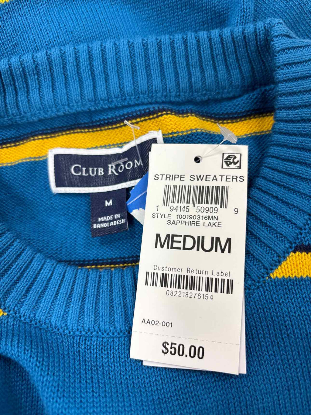 Male Club Room Men's Size M Blue Prep Stripe Sweater - Sapphire Lake