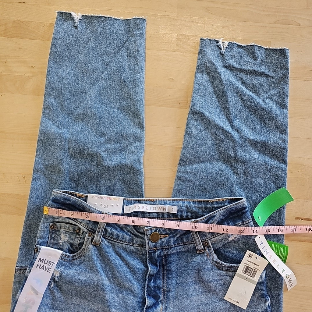 Tinseltown Juniors' Mid-Rise Carpenter Slim Straight Jeans - Vintage Wash - 1