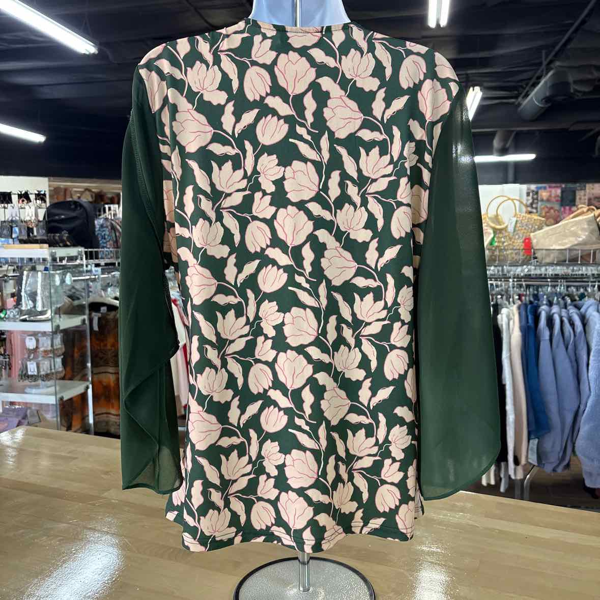 Grace Karin Size L Green/Peach Blouse LS