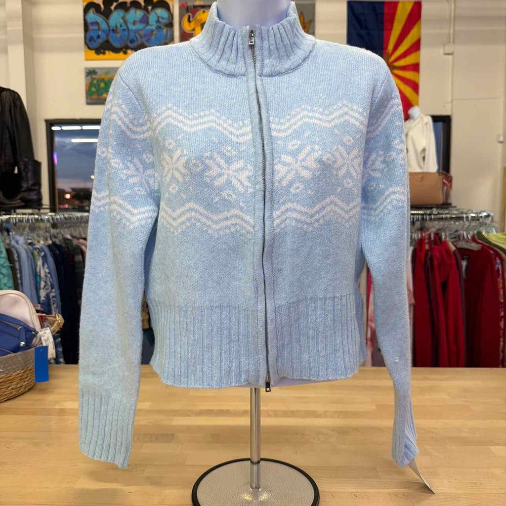 Planet Heart Juniors Fair Isle Zip-Front Sweater - Nantucket Breeze