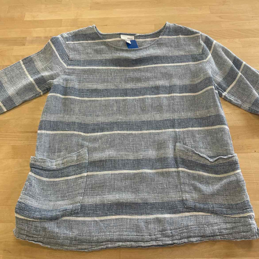 J Jill Size S Blue White Linen Preloved Blouse LS