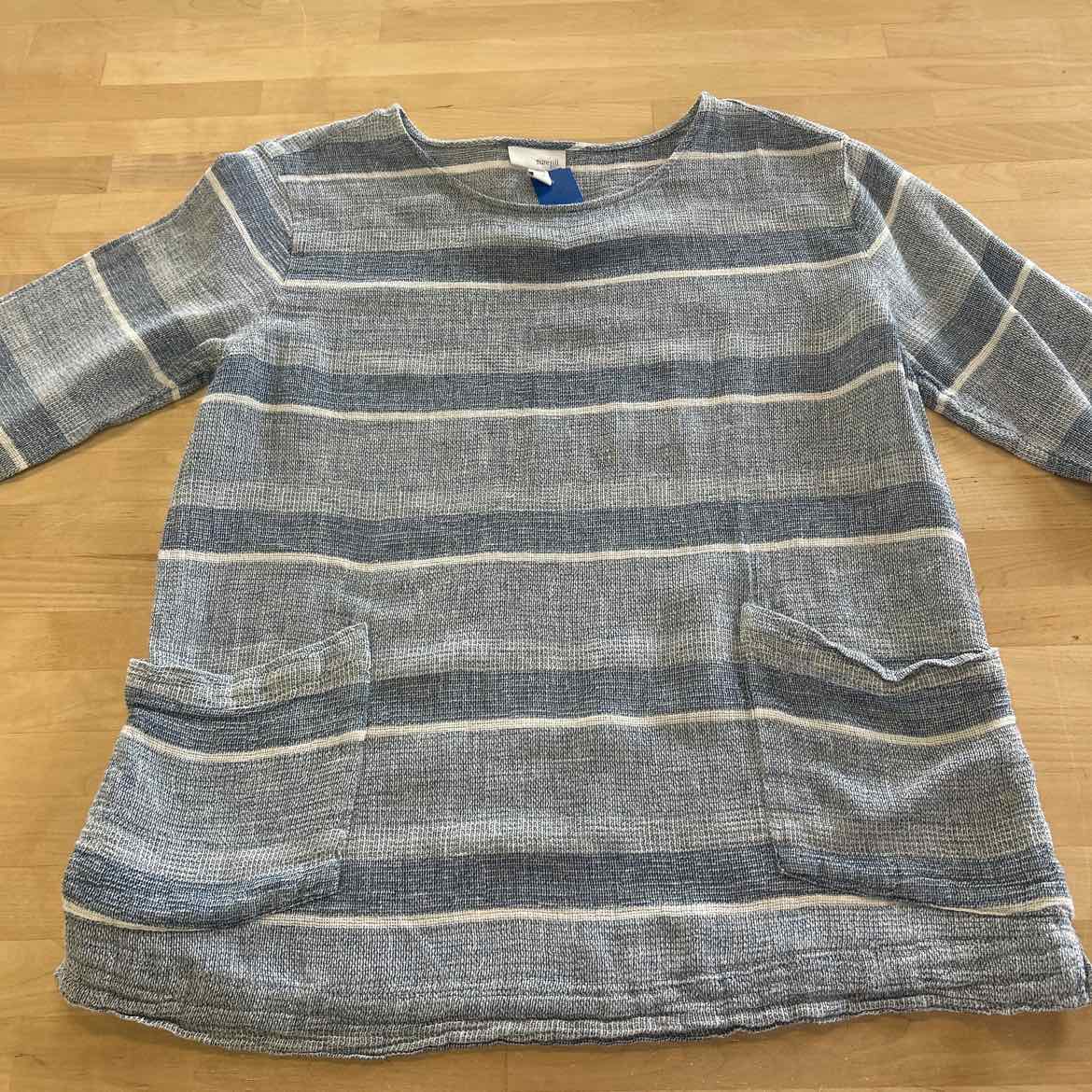 J Jill Size S Blue White Linen Preloved Blouse LS