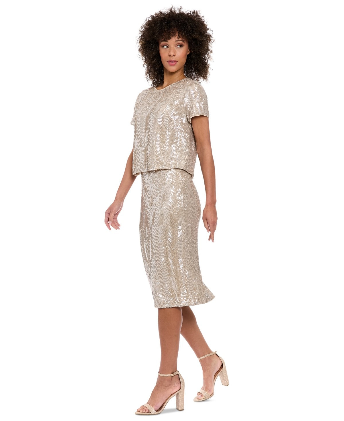 Muse Women's Sequin-Pattern Pencil Skirt - Champagne