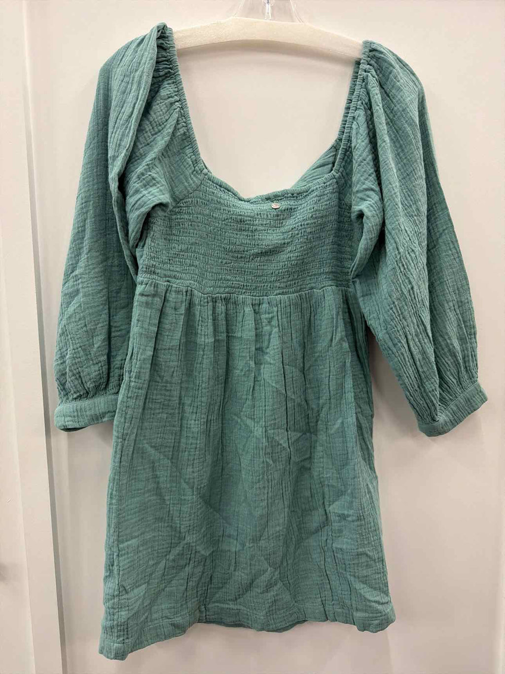 ROXY Mini Dress Sz M Mineral Blue V-Neck Peasant Sleeves New with Tags