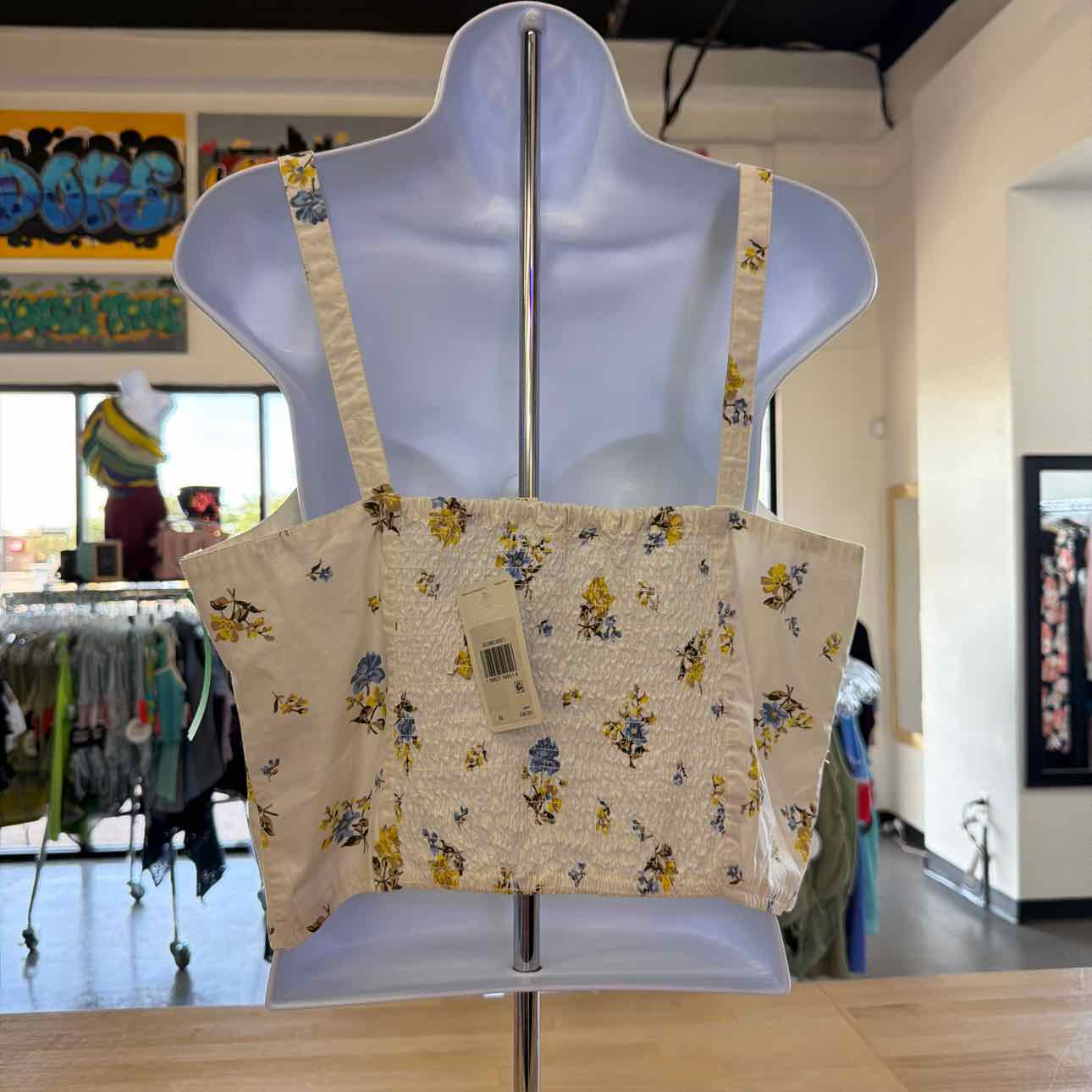 Levi's Size XL Cream Corset Style Floral Blue & Yellow Tank NWT