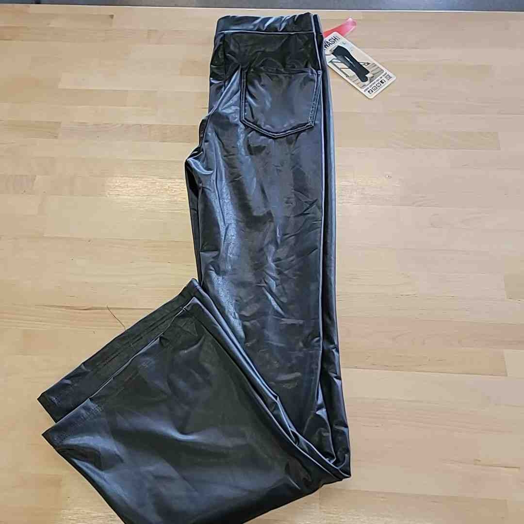 Rewash Size L Black Vegan Leather Pull on Flare Pants