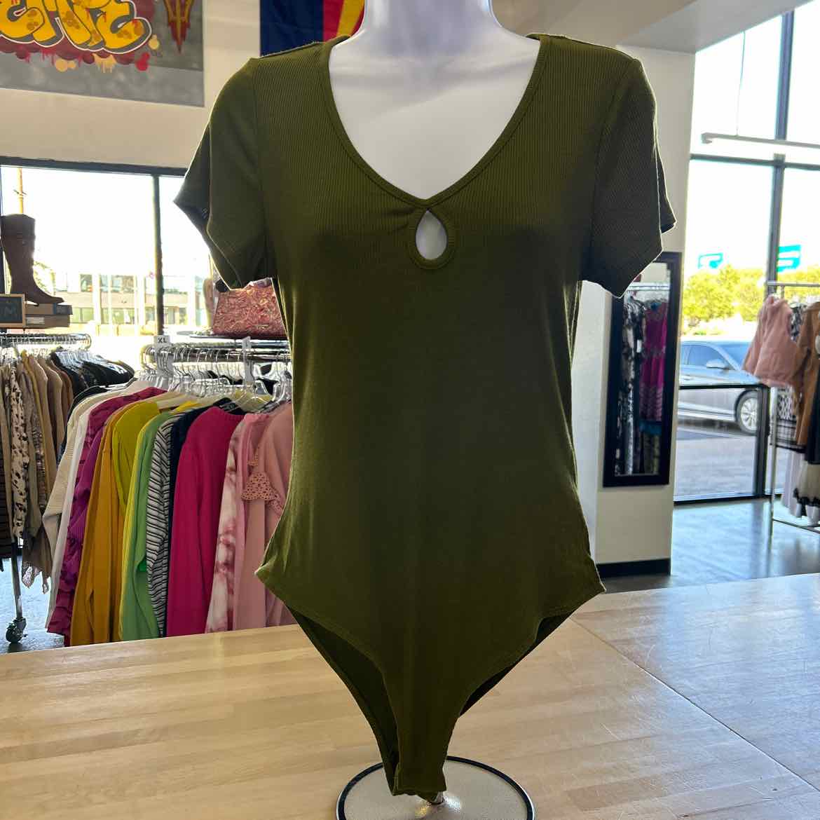Self Esteem Juniors' Keyhole Ribbed Bodysuit - Sphagnum